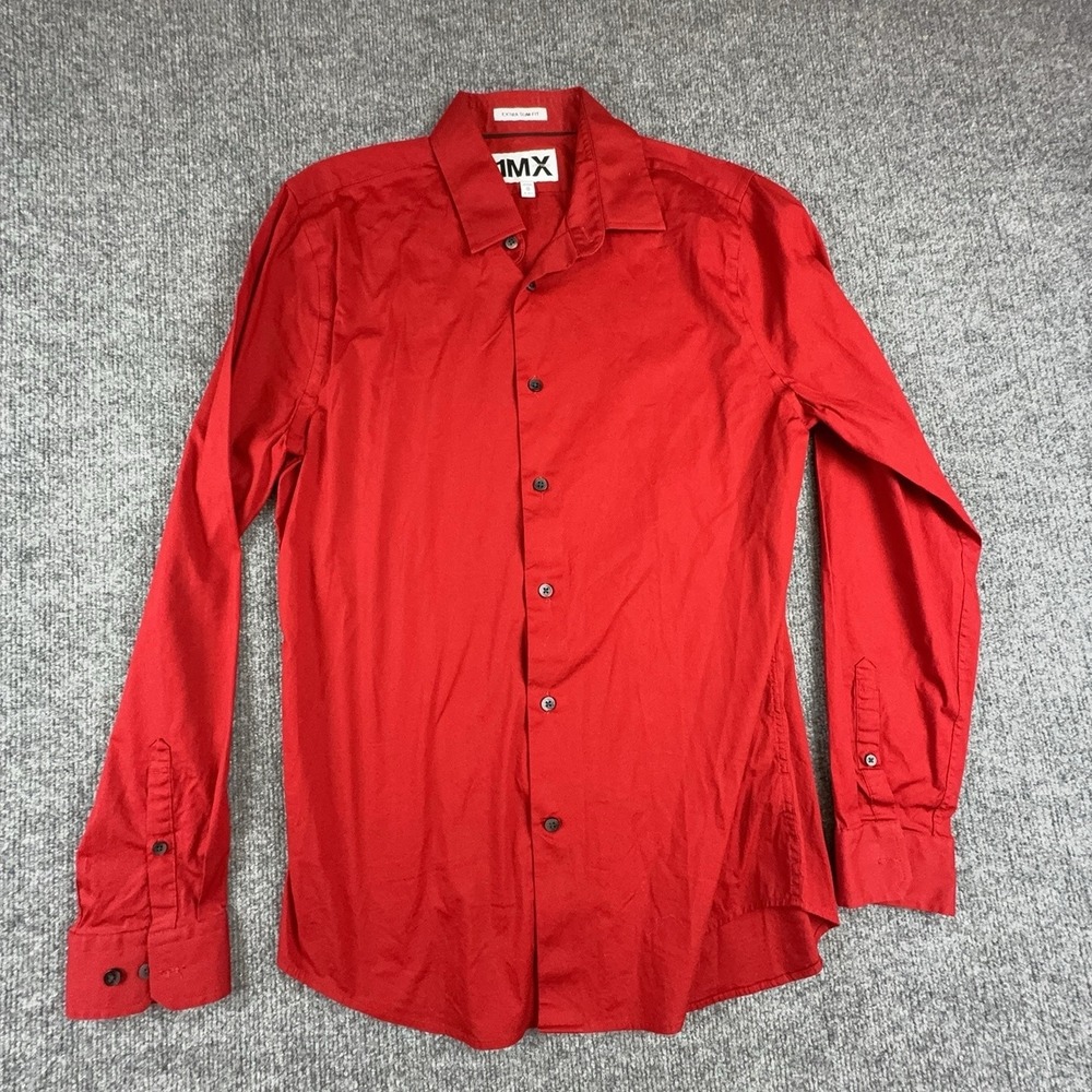 Express Dress Shirt Mens 15.5 Red 1MX Extra Slim Fit Stretch Long Sleeve Cotton